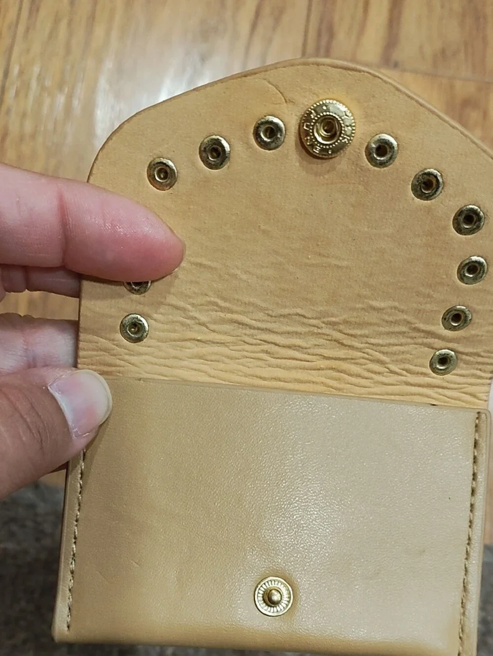Beige Studded Mini Faux Leather Wallet